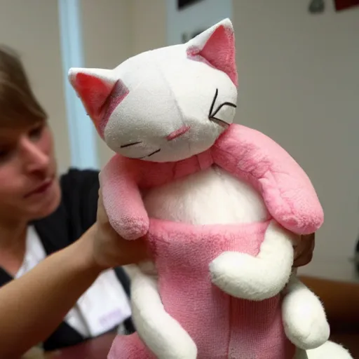 Image similar to doctor fixing a kitty cat stuffy