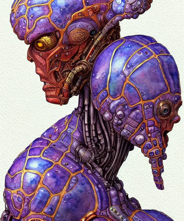 Image similar to a watercolor painting character portrait of a machine mutant in the style of jean giraud in the style of moebius trending on artstation deviantart pinterest detailed realistic hd 8 k high resolution