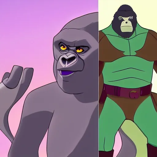 Prompt: cunning, sinister, gorilla in the style of netflix's dragon prince, cell shaded