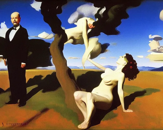 Image similar to painting by John Singer Sargent, Magritte, Salvador Dali, Magritte, Salvador Dali, and John Singer Sargent