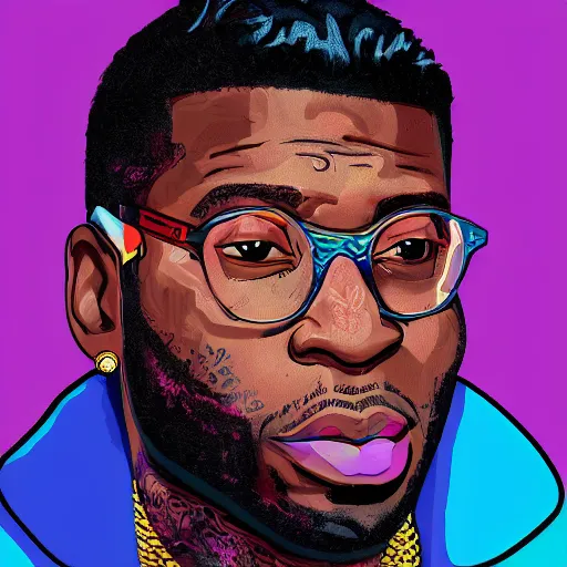 Image similar to gucci mane, digital art, art station