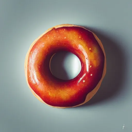 Prompt: Perfectly circular donut!!!!! in the style and shape of an apple!!!!!!, blended colors!!!!!, trending on artstation, 4k, 8k, professional photography, overhead shot, 35mm lens