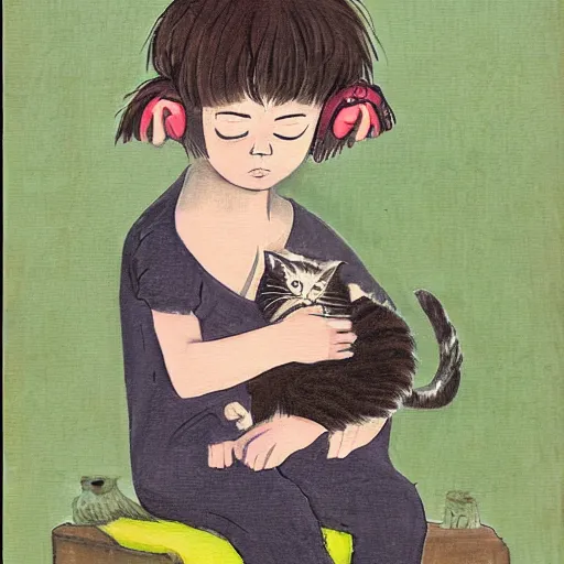 Image similar to a child attempts to hold an extremely angry cat, lowbrow painting by 奈 良 美 智