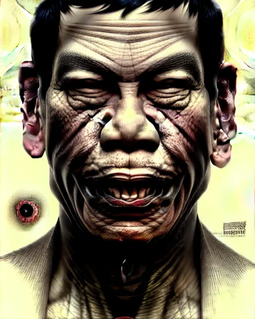 Image similar to rodrigo duterte, rodrigo duterte as a monster, very intricate ultrafine details, award winning masterpiece, tom bagshaw artstyle