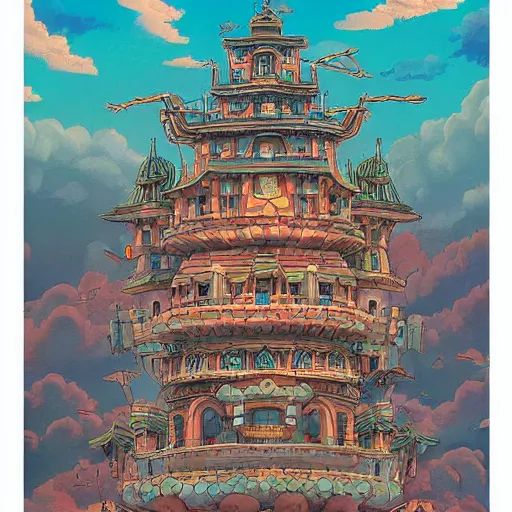 Prompt: intricate illustration, of flying castle, ghibli colorful, cinematic composition