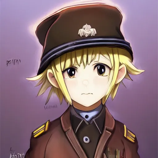 Image similar to beautiful little blonde boy in nazi uniform. made in abyss art style, inspired by kris from deltarrune, cute detailed artwork, anatomically correct, soft details, ilya kuvshinov, reflection, perfect composition, portrait, illumination, digital art, detailed anime soft face, symmetrical face, western comic, illustration, realistic, red