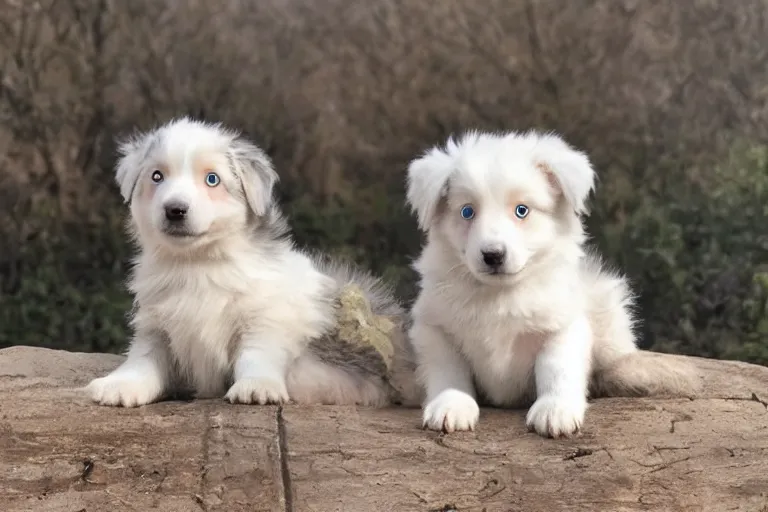 Prompt: white light beige australian shepherd sky luck dragon pupper, neverending story, finnegan, cinematic