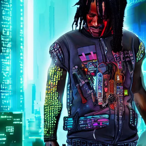 Image similar to chief keef in cyberpunk style digital art very detailed 4 k detailed super realistic