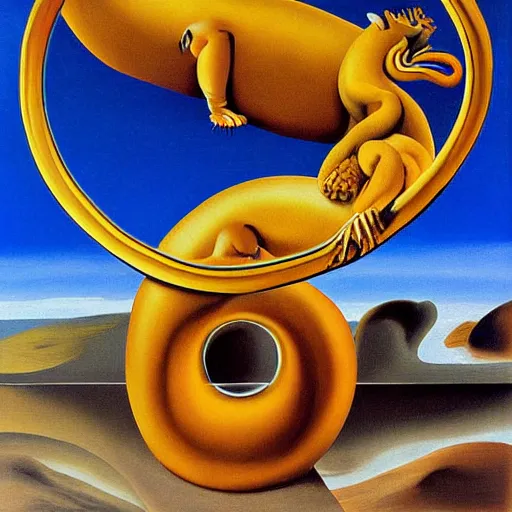 Image similar to Garfield ouroboros, surreal painting by Salvador Dali