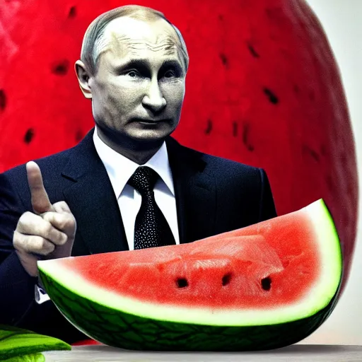 Prompt: vladimir putin inside a watermelon,