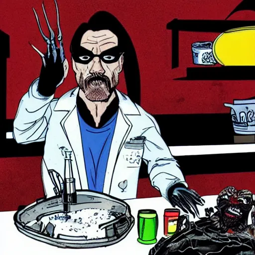 Image similar to walter white as venom, cooking meth