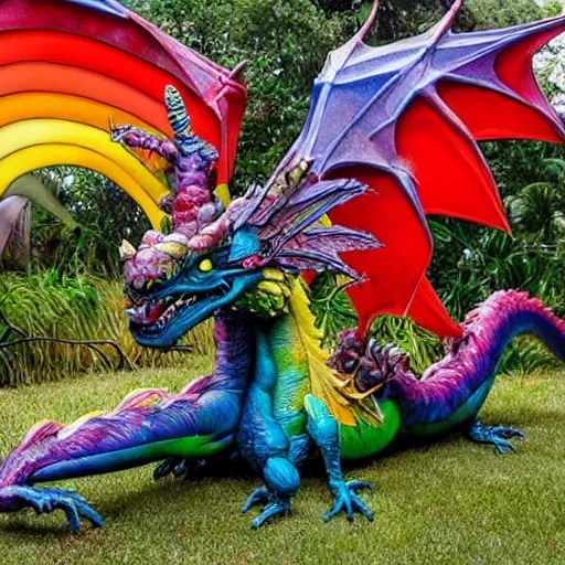 Prompt: rainbow dragon hyperblast art by ed binkley and bordalo ii and john chamberlain and craola, highly detailed