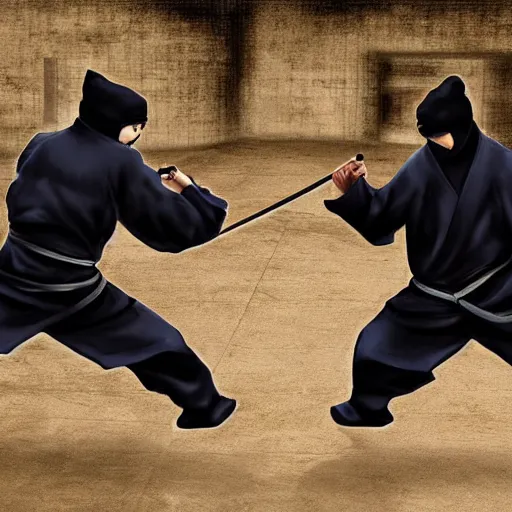 Prompt: badass ninjas fighting