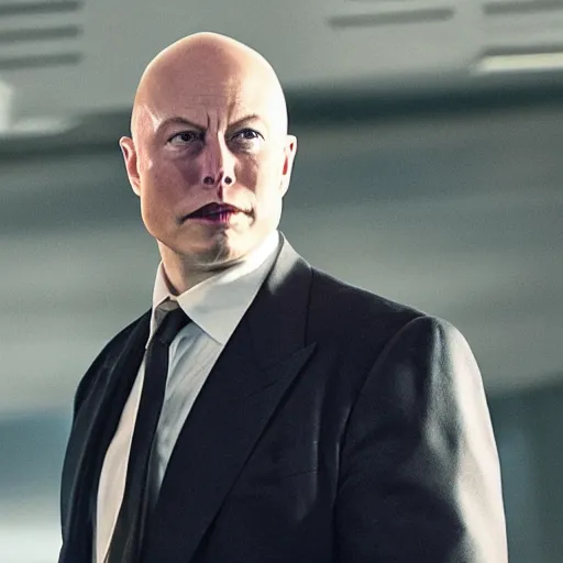 Prompt: film still of bald Elon Musk as Lex Luther in the new Superman movie