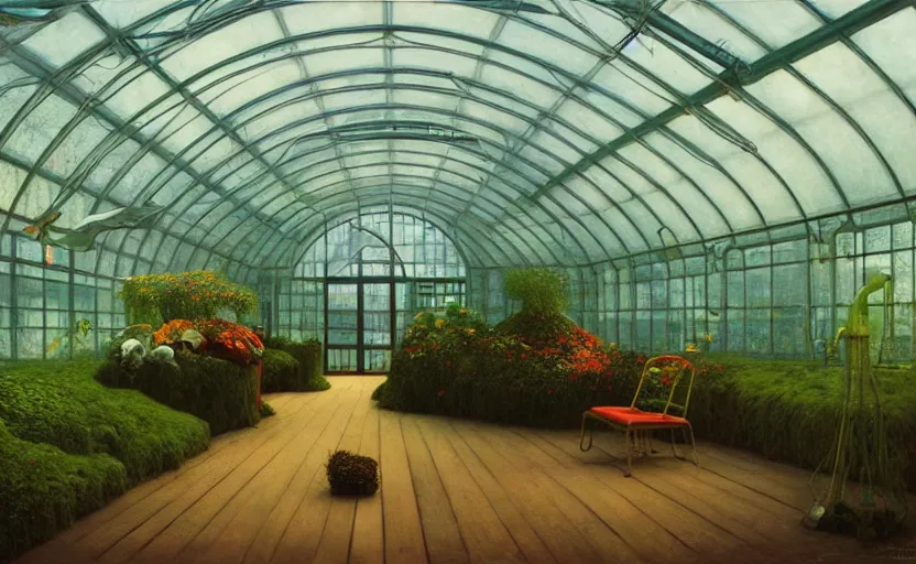 Prompt: Inside a victorian greenhouse, Edward Hopper and James Gilleard, Zdzislaw Beksinski, Mark Ryden, Wolfgang Lettl highly detailed, hints of Yayoi Kasuma
