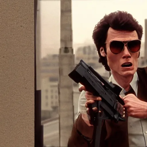 Prompt: Live Action Still of Jerma985 in Dirty Harry, real life, hyperrealistic, ultra realistic, realistic, highly detailed, epic, HD quality, 8k resolution, body and headshot, film still