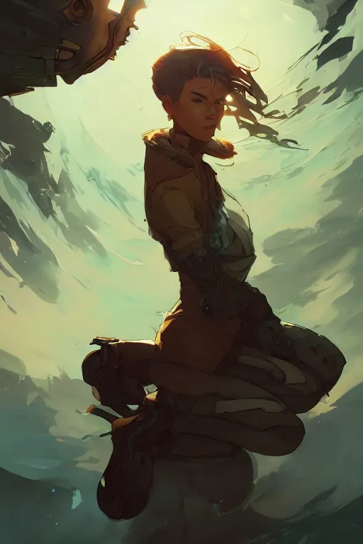 Image similar to overwhelmed with fleetting thoughts behance hd artstation by jesper ejsing, by rhads, makoto shinkai and lois van baarle, ilya kuvshinov, ossdraws, that looks like it is from borderlands and by feng zhu and loish and laurie greasley, victo ngai, andreas rocha