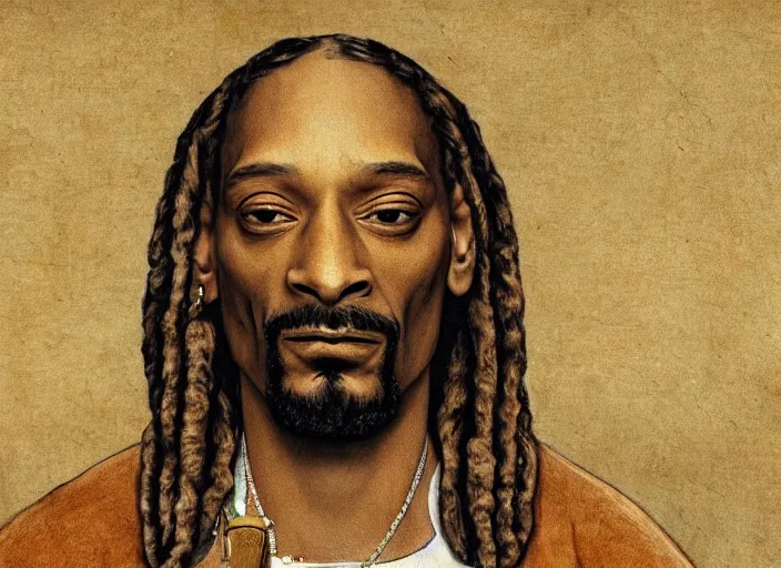 Image similar to a very high resolution image from a new movie, snoop dogg. drawn by leonardo da vinci. mountains, directed by wes anderson