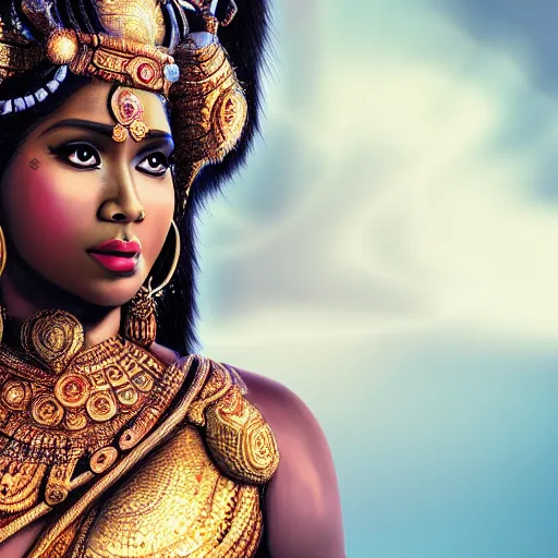 Image similar to nicki minaj as a fertility goddess, hinduism, statue, ultra realistic, intricate, epic lighting, futuristic, 8 k resolution