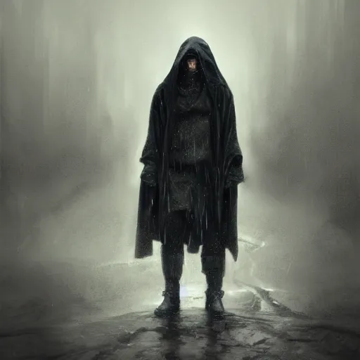 Prompt: epic portrait an depressed hooded man wearing a black jumper and holding an umbrella during rain, depressing, sad, digital painting, artstation, concept art, soft light, hdri, smooth, sharp focus, illustration, fantasy, intricate, elegant, highly detailed, D&D, matte painting, in the style of Greg Rutkowski and Alphonse Mucha and artemisia, 8k, highly detailed, jurgens, rutkowski, bouguereau, pastoral, rustic, georgic, detailed concept art, illustration, colorful pastel, painting, detail, ultra detailed, digital art, 4K,