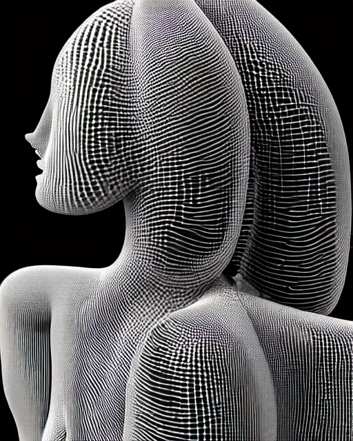Prompt: mythical black and white organic bio-mechanical spinal ribbed face portrait detail of mechanical beautiful female angelic-vegetal-cyborg, highly detailed, intricate ornate, poetic, 3D render, digital art, octane render, 8K artistic photography, photo-realistic, by Man Ray