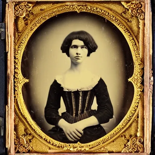 Image similar to daguerreotype ambrotype of a young courtesan very intricate, highly detailed,