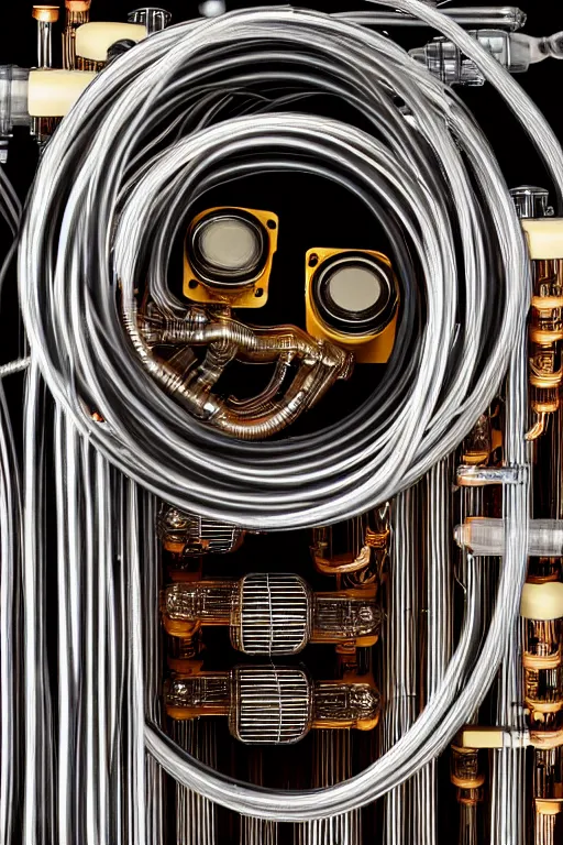 Image similar to A photo of an old opened camera with vacuum tubes, capacitors and wire coils inside by Annie Lebovitz and Steve McCurry Ultra detailed, hyper realistic, 4k