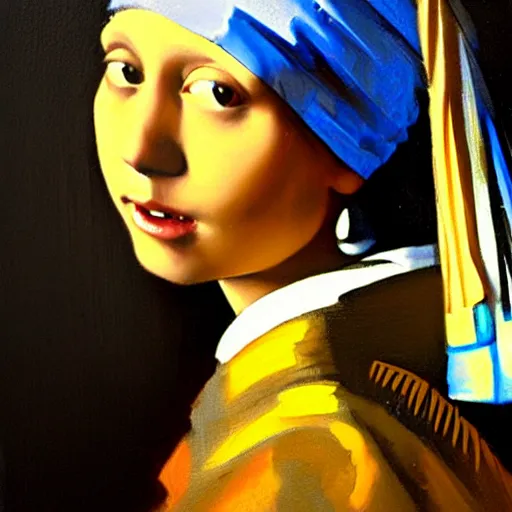 Image similar to greg manchess portrait painting of the girl with the pearl earring with the face of mona lisa, medium shot, asymmetrical, profile picture, organic painting, sunny day, matte painting, bold shapes, hard edges, street art, trending on artstation, by huang guangjian and gil elvgren and gerald brom