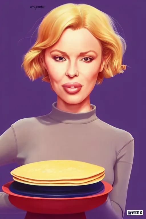 Image similar to kylie minogue making pancakes, animation pixar style, by pendleton ward, magali villeneuve, artgerm, rob rey and kentaro miura style, golden ratio, trending on art station