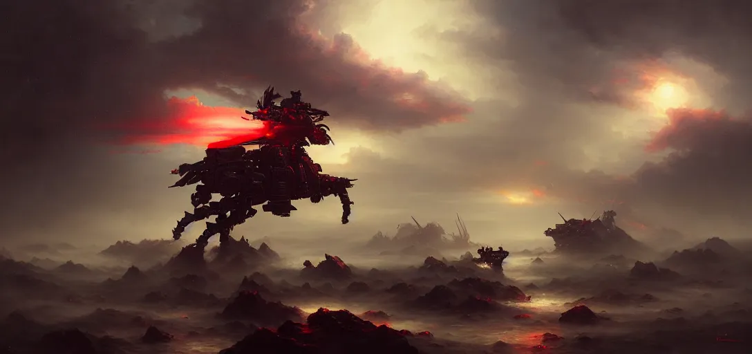 Prompt: 8 k art photography shot art shot, hyperrealistic, hyperdetailed, super detailed, uhd, uhd, 8 k, high resolution, large group of ancient samurai attack futuristic military mech, painting by ross tran and ivan aivazovsky