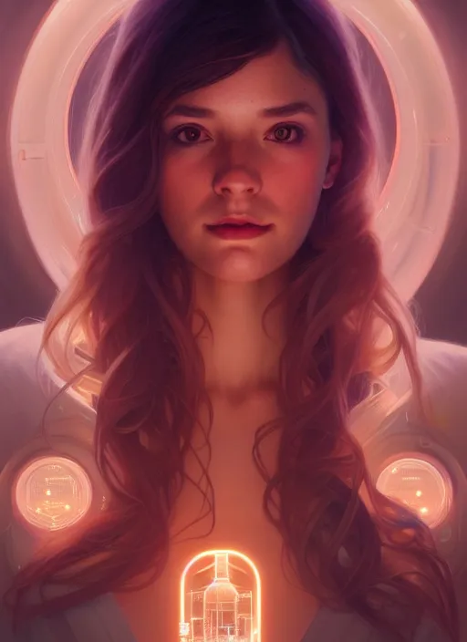 Image similar to full body portrait of girl, chemisty, sci - fi, glowing lights!! intricate, elegant, thick, highly detailed, highly detailed face, digital painting, artstation, concept art, smooth, sharp focus, illustration, art by artgerm and greg rutkowski and alphonse mucha, 8 k