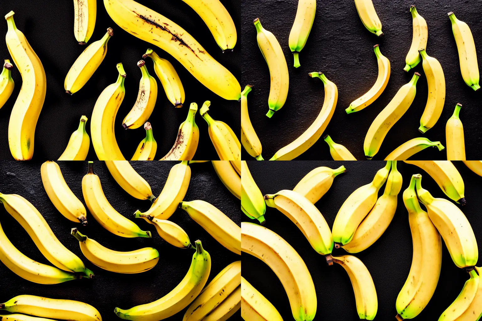 Prompt: bananas peeled juxtaposed with black tar and lava