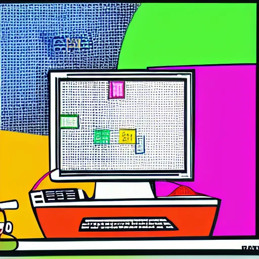 Prompt: Code, graphs and research at the old computer screen. 4k high detailed painting in Pop art style.