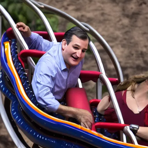 Image similar to Ted Cruz riding a roller coaster,photoreal