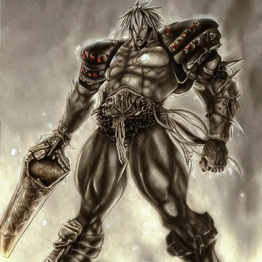 Image similar to potemkin from guilty gear, by luis royo, retro fantasy, details, digital art
