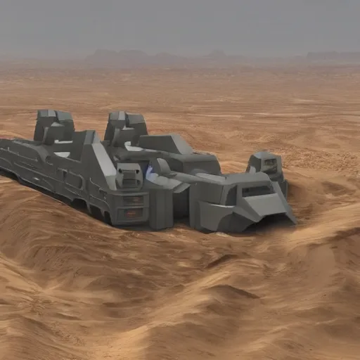 Image similar to Sci-Fi industrial futuristic Brutalism huge carrier vehicle desert