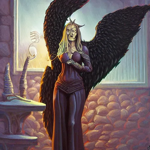 Prompt: painting in style of michael whelan, the dark angel of coffee