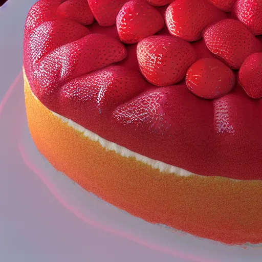 Image similar to A highly detailed digital art of a strawberry cake, volumetric lighting, 4k resolution, warm colors,