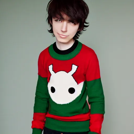 Image similar to anime boy wearing a christmas jumper highly detailed, smooth, sharp focus