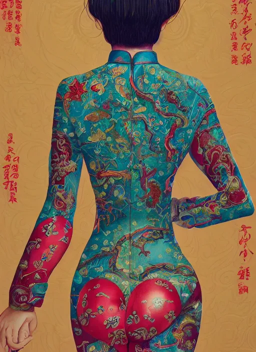 Image similar to cheongsam : : by martine johanna and simon stalenhag and chie yoshii and casey weldon and wlop : : ornate, dynamic, particulate, rich colors, intricate, elegant, highly detailed, centered, artstation, smooth, sharp focus, octane render, 3 d