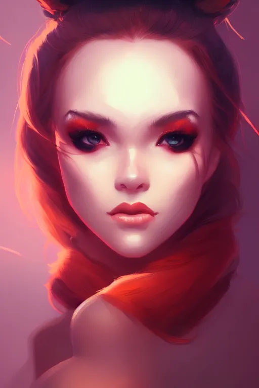 Image similar to a detailed portrait of a beautiful woman with ( red panda ) features, in professional makeup, dramatic lighting, by lois van baarle, ross tran, greg rutkowski, 4 k, trending on artstation