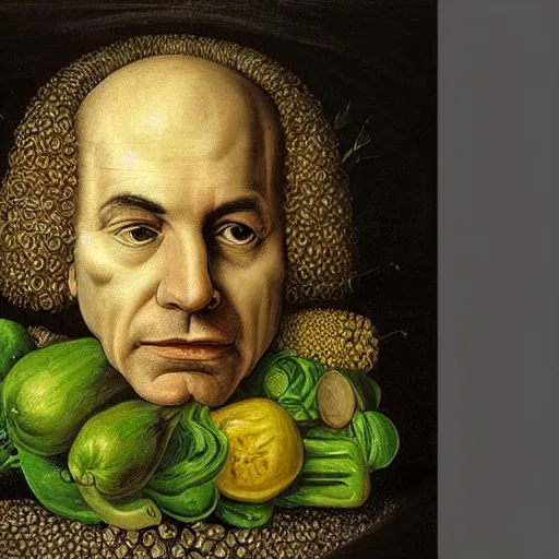 Image similar to portrait of benjamin netanyahu made of vegetables fruits flowers, vanitas, memento mori, by giuseppe arcimboldo