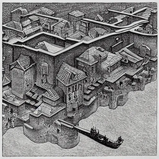 Image similar to the largest prime, mashup between mc escher and vincent van gogh