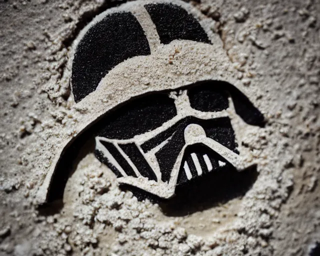 Image similar to 8 5 mm food photography of darth vader made of sand near a garden with dof and bokeh and flowers o