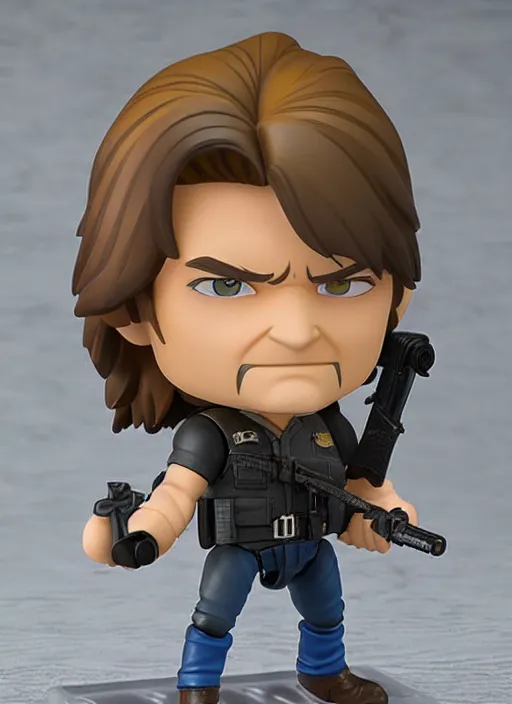 Image similar to kurt russell, a nendoroid of kurt russell is snake plisskin figurine, escape from new york, realistic face, detailed product photo