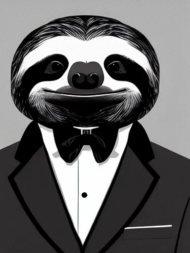 Image similar to portrait of anthropomorphic sloth in formalwear : : debonair, gq, noir, fashion, style : : digital art, concept art, digital illustration, photorealism, fashion photography