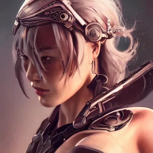 Prompt: ultra realistic illustration of cyborg song hye - kyo, warframe, intricate, nier automata, sunset, white hair, elegant, highly detailed, very intelligent, digital painting, highlights, artstation, concept art, smooth, sharp focus, illustration, art by artgerm and akihiko yoshida and alphonse mucha