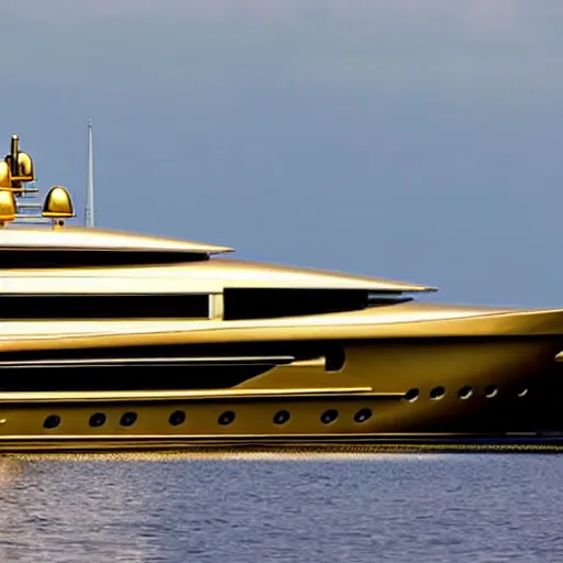 Image similar to wrinkled hunchbacked old butler polishing the side of a gold plated mega yacht