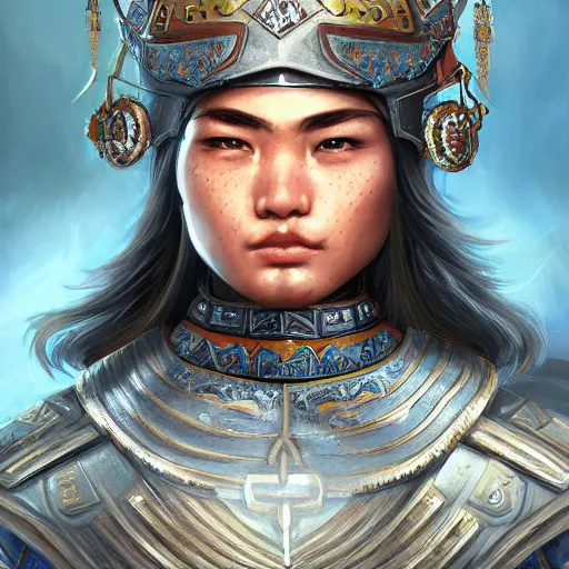 Prompt: Central Asian Warrior, fantasy, portrait, highly detailed, digital painting, trending on artstation, concept art, sharp focus, illustration