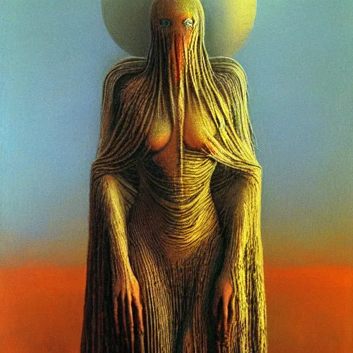 Image similar to the queen of the sun by zdzislaw beksinski and h. r. giger, oil on canvas